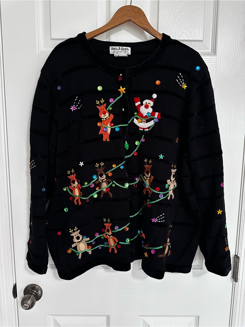Women’s Black Holiday Reindeer Cardigan Sweater